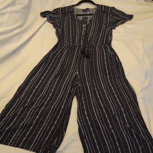 NWT Midnigt Blue w/White Stripes Button Up Jumpsuit w/Pockets - Size M